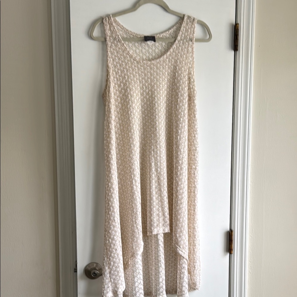 Elif by Jordan Taylor Tan and Cream Asymmetrical Ruffled Sundress